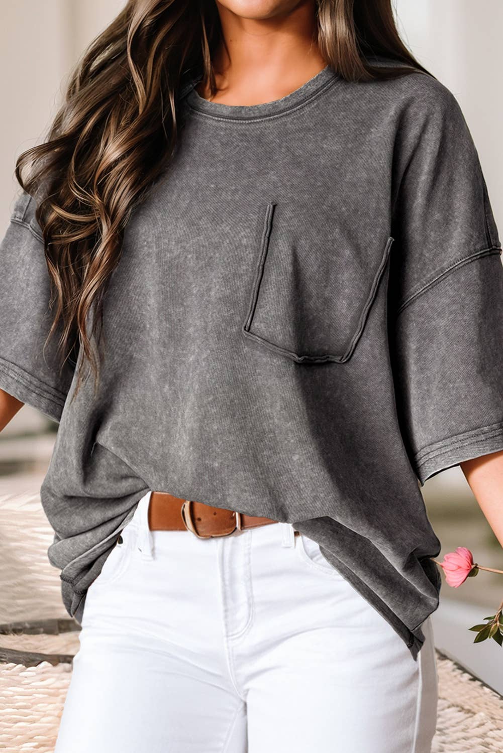 LDC Mineral Wash Half Sleeve Boyfriend Vintage T Shirt